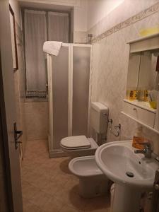 W łazience znajduje się prysznic, toaleta i umywalka. w obiekcie Dimora Palma di Barolo w mieście Barolo