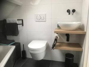 a bathroom with a white toilet and a sink at Duinoord Domburg in Domburg +29 photos