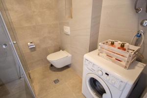 a bathroom with a washing machine and a toilet at LINA - PG, Riverside Apartment in Podgorica +9 photos