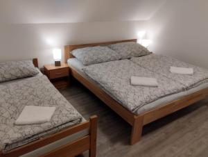 two beds in a bedroom with two lamps on them at Apartmány Zlatý Hamr in Svoboda nad Úpou