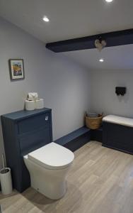 a bathroom with a toilet and a sink at Brook Cottage Askrigg in Askrigg +50 photos