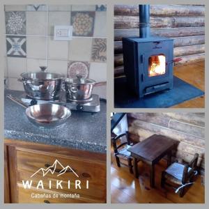 a stove with pots and pans in a kitchen at WAIKIRI in Potrerillos