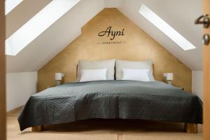 a bedroom with a bed in a attic at Ayni apartman in Semily