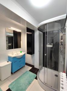 a bathroom with a shower and a sink at Studio'24 - Tomis Mall - Ultracentral in Constanţa