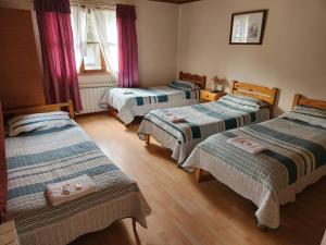 Habitación con 3 camas en una habitación en Hostal Rio Ona en Ushuaia