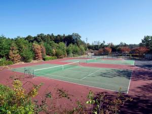 ein paar Tennisplätze mit Bäumen im Hintergrund in der Unterkunft Yukai Resort Premium Seiunkaku in Awara