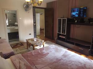 a living room with a bed and a tv at Elites 1 in Alexandria