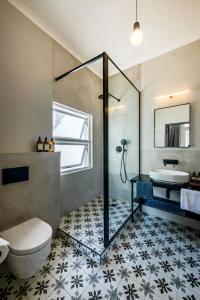 a bathroom with a shower and a toilet and a sink at iGadi House Boutique Hotel in Cape Town