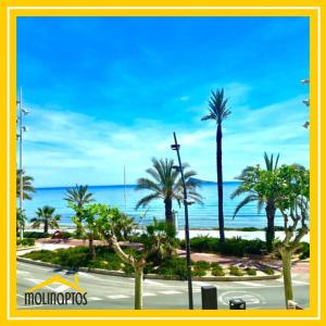 - une vue sur la plage bordée de palmiers et l'océan dans l'établissement Estudio 30 Frente al Mar, à Benidorm