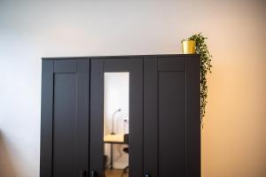 a black cabinet with a plant on top at Distinct 2 bedroom Serviced Apartment 84m2 -VP2D- in Rotterdam