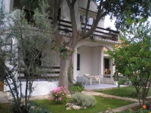 biały dom z drzewem na podwórku w obiekcie Apartment in Biograd na Moru with Terrace, Air conditioning, Wi-Fi 4801-1 w Biogradzie na Moru