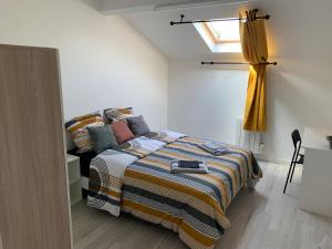 1 dormitorio con 1 cama en una habitación con ventana en Villa Tenjin Chambre 15, en Bondy