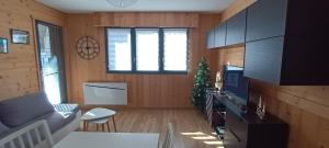 a living room with a couch and a tv at Le Flory'lège in Saint-Gervais-les-Bains +19 photos