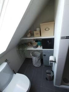 Baño pequeño con aseo y escalera en 2,5 Zimmer Wohnung Hennef Nähe Siebengebirge, en Uckerath