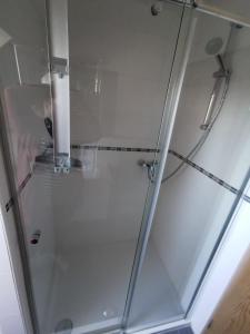 y baño con ducha y puerta de cristal. en 2,5 Zimmer Wohnung Hennef Nähe Siebengebirge, en Uckerath