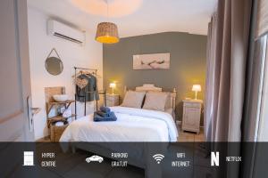 - une chambre avec un lit et un lit à baldaquin dans l'établissement Centre Historique- FREE Parking-WIFI-CAMPAGNE CHIC- SLEEPNTRIPBEZIERS, à Béziers