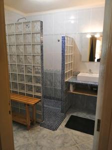 een badkamer met een douche en een wastafel bij Country Villa work&relax in Lagos