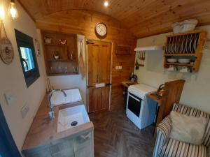 Η κουζίνα ή μικρή κουζίνα στο Shepherds Hut with hot tub on Anglesey North Wales +34 φωτογραφίες