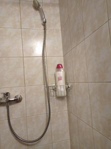 una ducha con una botella de spray en una cabina de ducha en Minigarzon en Budapest