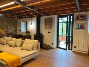 uma sala de estar com um sofá e uma lareira em Rural Lambre by Miramar Stays em La Coruña