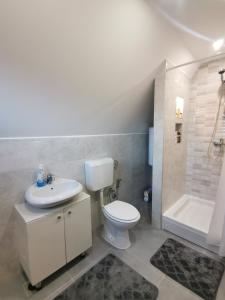 łazienka z toaletą, umywalką i wanną w obiekcie Planinska kuca NATURA w mieście Vlašić