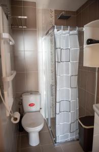 a bathroom with a toilet and a shower at Apartman Andjela in Kopaonik +29 photos