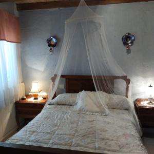 a bedroom with a bed with a mosquito net at Casa Rural Abuela Simona in Vega de Santa María