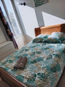 1 cama con 2 almohadas y 2 toallas. en SW Cosy Apart - Chambly Persan Roissy, en Persan