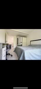 a bedroom with a large bed and a desk at La villa petite Camargue in Saint-Louis