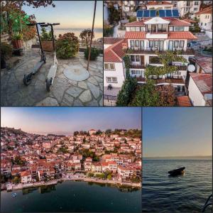 a collage of photos of a city and water at Villa Malezan in Ohrid