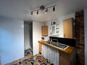 - une cuisine avec un évier et un comptoir dans l'établissement The Caduceus Quality Budget Cabins, à Chertsey