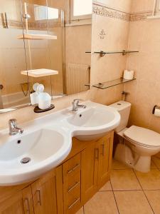 a bathroom with a sink and a toilet at Chambre dans villa avec jacuzzi Geneve in Vésenaz