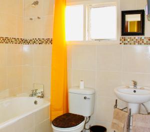 a bathroom with a toilet and a sink at Coffee Bay Lodge in Coffee Bay