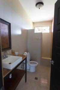 a bathroom with a sink and a toilet at Two Acre Private Costa Rican Villa Volcano Views Gym Hot Tub in Atenas