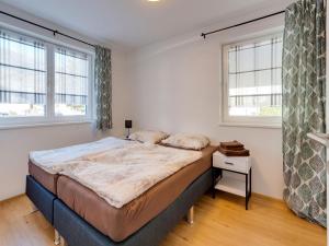 a bedroom with a bed and two windows at Holiday home in Niedernsill near ski area in Niedernsill