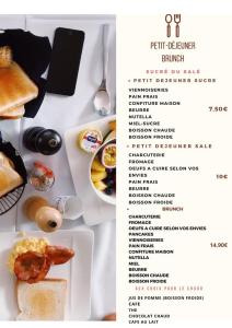 une page d'un menu pour un petit-déjeuner dans l'établissement La maison du bonheur "Le petit Four", à Saint-Ouen-sous-Bailly