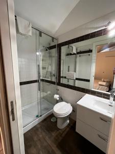 a bathroom with a shower and a toilet and a sink at Casa Giorgia luxury apartment in Rome