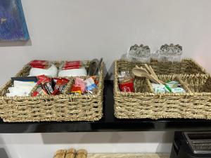 two baskets sitting on top of a table at Bracken Lodge in Brighouse