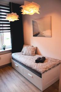 a bedroom with a bed in a room with two lights at *Apartamenty Kattowitz 12 in Katowice