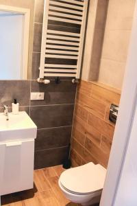a bathroom with a toilet and a sink at *Apartamenty Kattowitz 12 in Katowice +4 photos