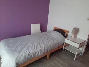 a small bedroom with a bed and a night stand at appartement 150 M2 tout confort 4 chambres in Noidans-le-Ferroux