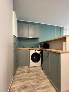 a kitchen with a washer and dryer in it at AAB Studio Central in Piatra Neamţ