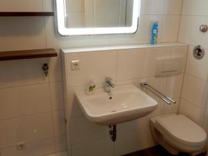 a bathroom with a sink and a toilet at Appartement Fördetraum am Strand von Wassersleben App 9 in Harrislee