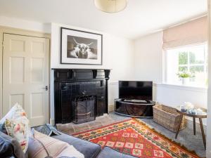 ein Wohnzimmer mit einem Kamin und einem Sofa in der Unterkunft Arrow Lodge at Ragley Estate 