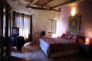 a bedroom with a bed and a tv in a room at Posada La Guadalupe in Tafí del Valle