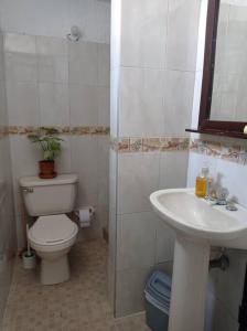 een badkamer met een toilet en een wastafel bij Apartamento con linda terraza en San Antonio in Cali