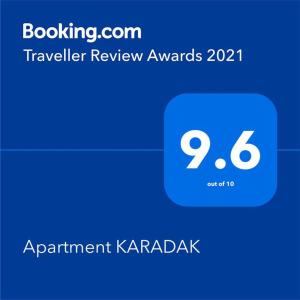 Apartment KARADAK的证书、奖牌、标识或其他文件