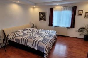 a bedroom with a bed and a window at Wohnung mit Garten, Sauna und Infrarotkabine in Mühldorf +31 photos