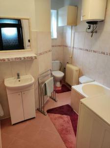a bathroom with a sink and a toilet at Priestranný dom v malebnom prostredí Liptova in Ružomberok