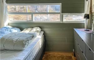 - un lit dans une chambre avec 2 fenêtres dans l'établissement 3 Bedroom Pet Friendly Home In Eggedal, à Eggedal